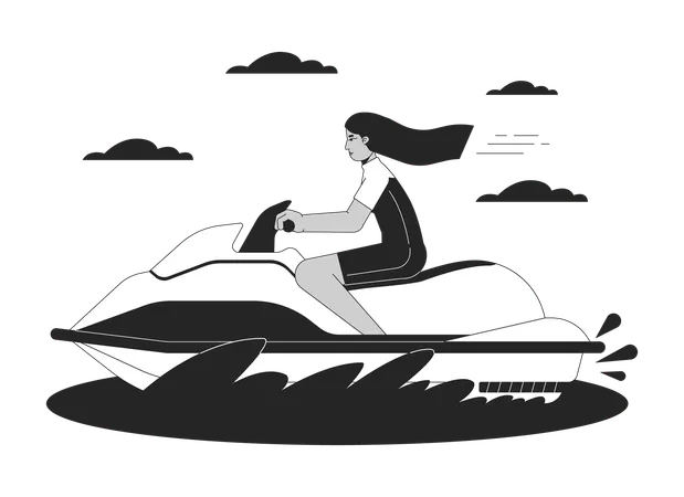 Woman riding water Jet ski  Illustration