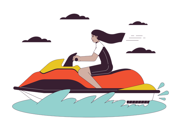 Woman riding water Jet ski  Illustration