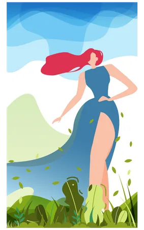 Woman roaming in garden  Illustration