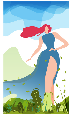 Woman roaming in garden  Illustration