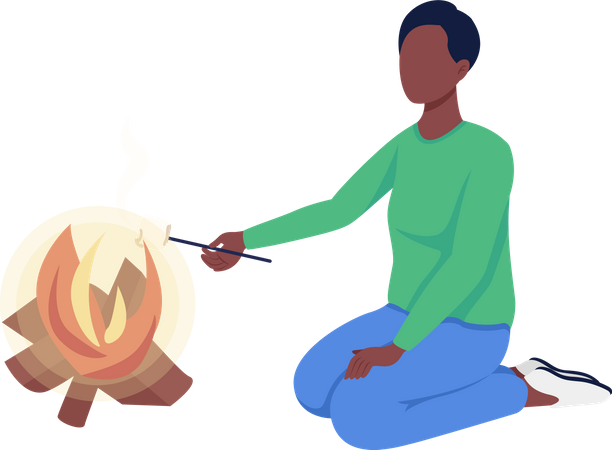 Woman roasting marshmallows  Illustration