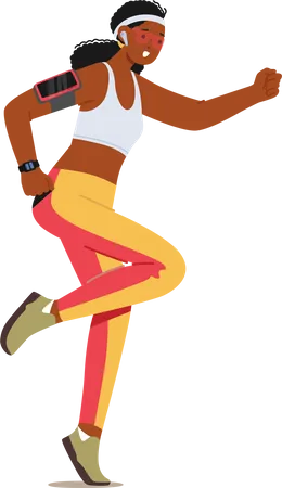Young Woman Passionately Running City Marathon Determined To Reach The Finish Line Amidst The Cheering Crowd African American Female Character Racing Competition Cartoon People Vector Illustration Illustration
