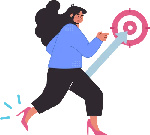 Woman running for achieving goal  Illustration
