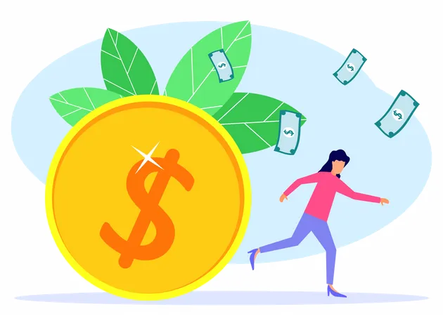 Woman running for money  Illustration