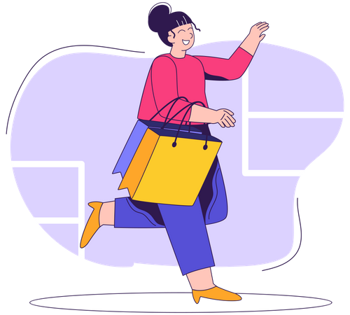 Woman running for shopping  Illustration