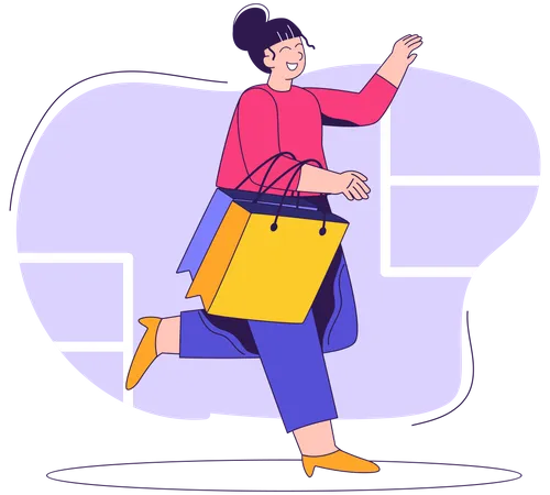 Woman running for shopping  Illustration
