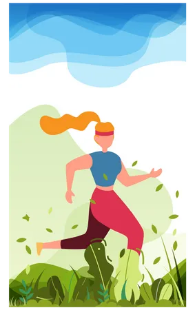 Woman running in park  Illustration