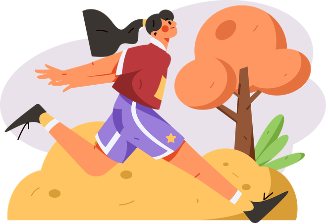 Woman running in park  Illustration