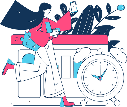 Woman running late at work  Illustration