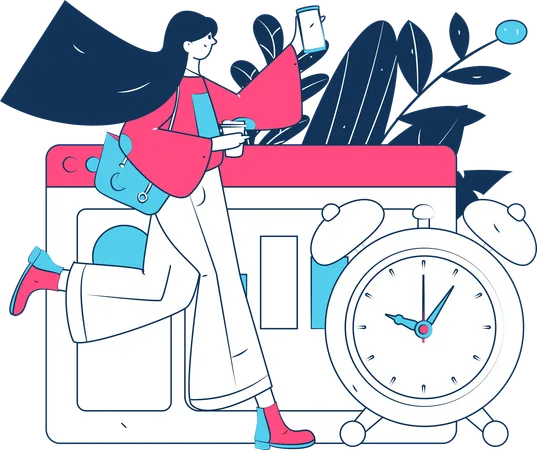 Woman running late at work  Illustration