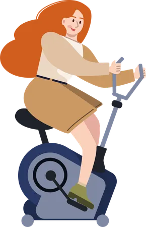 Woman running on gym cycle  Illustration