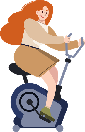 Woman running on gym cycle  Illustration