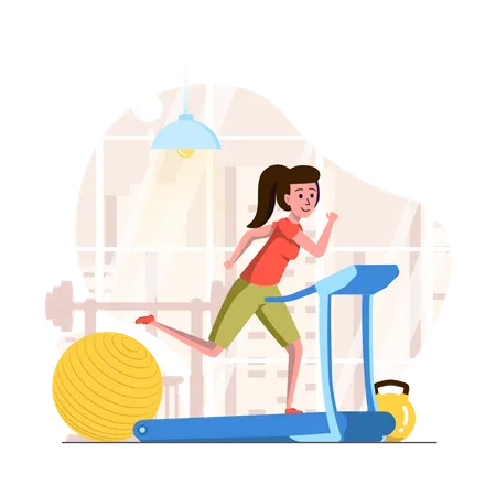 Woman running on treadmill Illustration