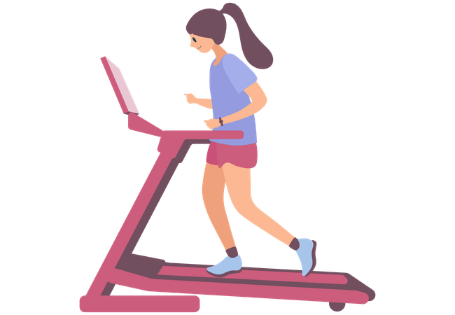 Woman running on treadmill Illustration