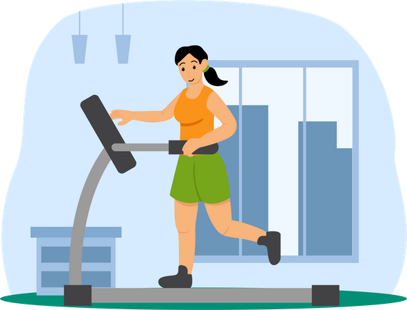 Woman running on treadmill  Illustration