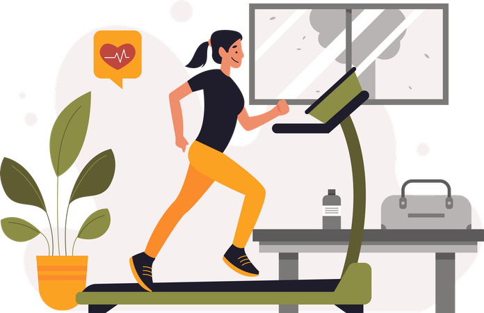 Woman running on treadmill  イラスト