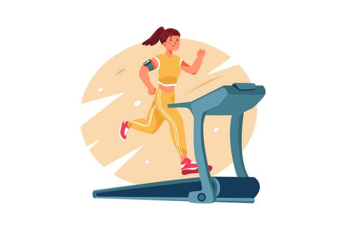 Woman running on treadmill at home  Illustration