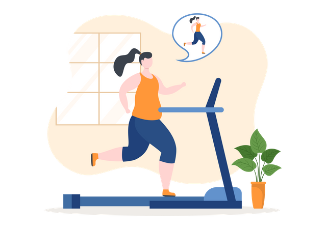 Woman running on treadmill for streamline body Illustration
