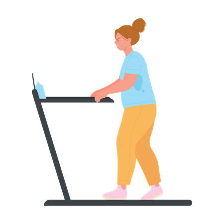 Woman running on treadmill for streamline body  Illustration