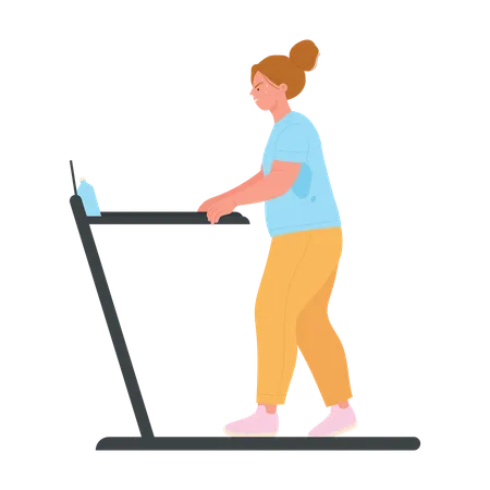 Woman running on treadmill for streamline body  Illustration