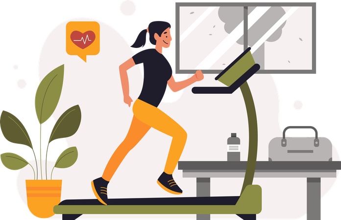 Woman running on treadmill  Illustration