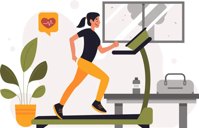 Woman running on treadmill  Illustration