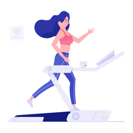 Woman running on treadmill  Illustration