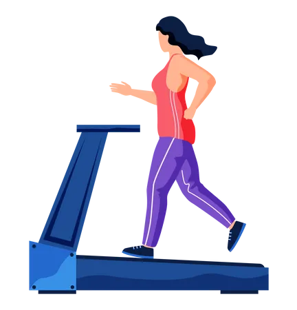 Woman running on treadmill  Illustration