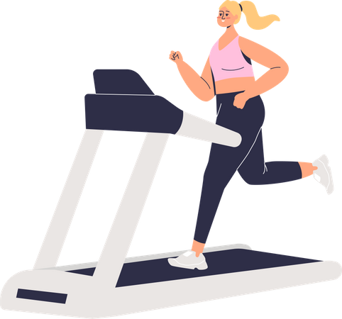 Woman running on treadmill  Illustration