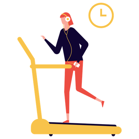 Woman running on treadmill  Illustration