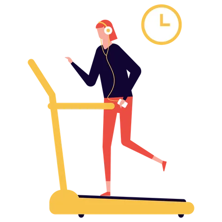 Woman running on treadmill  Illustration