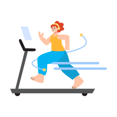 Woman running on treadmill  Illustration