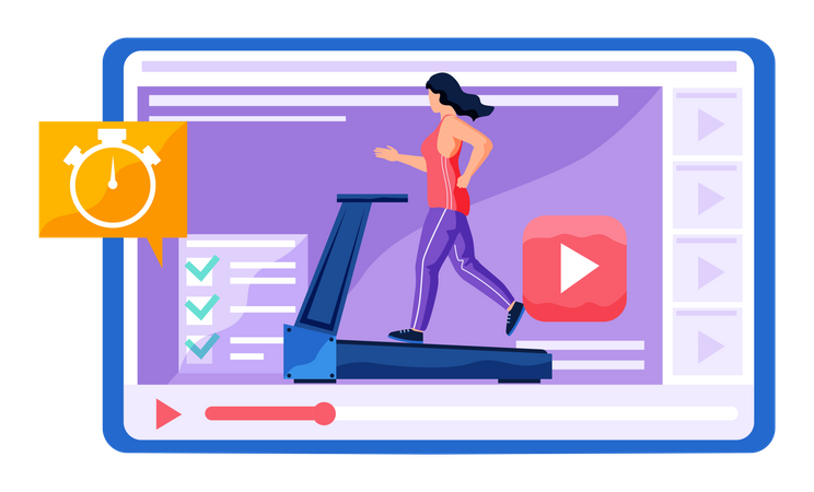 Woman running on treadmill  Illustration