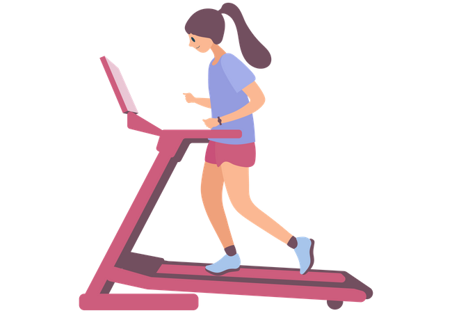 Woman running on treadmill  Illustration