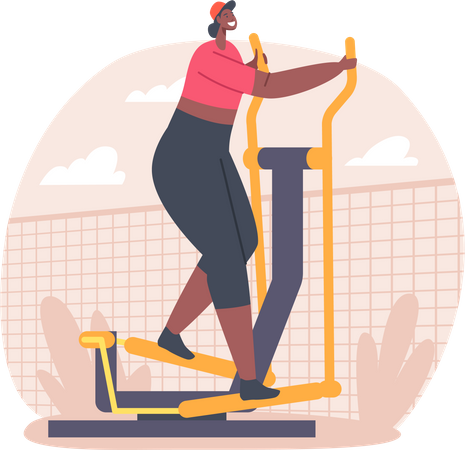 Woman Running on Treadmill in House Yard  Illustration