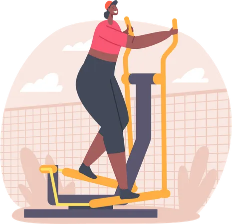 Woman Running on Treadmill in House Yard  Illustration