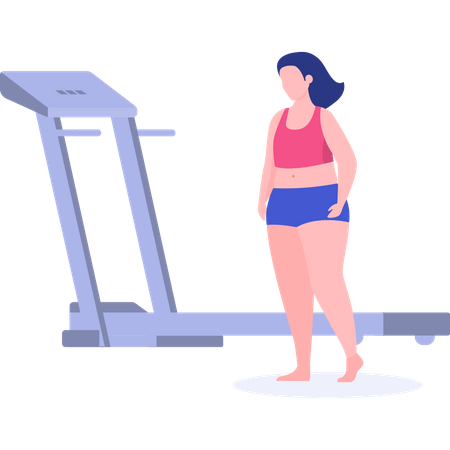 Woman running on treadmill to loose her weight  Illustration