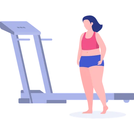 Woman running on treadmill to loose her weight  Illustration
