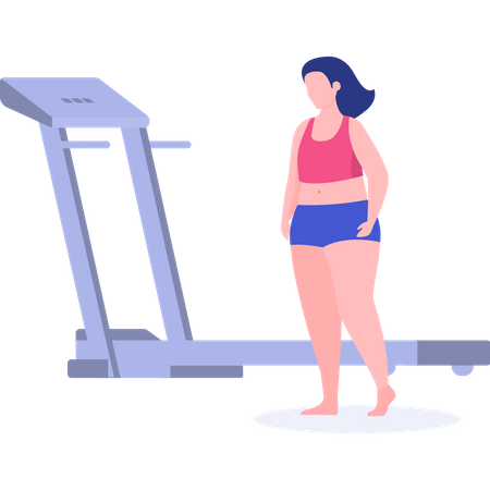 Woman running on treadmill to loose her weight  Illustration