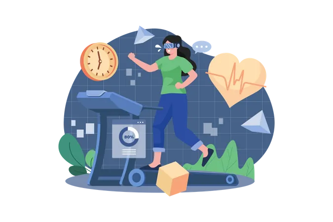 Woman Running On Treadmill Using VR  Illustration