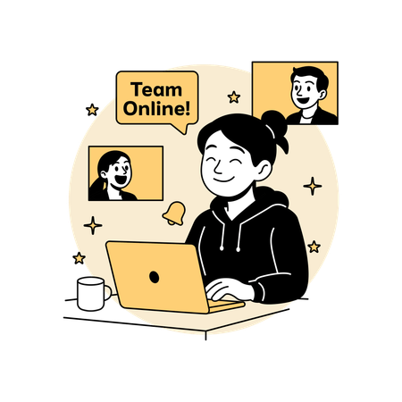 Woman Running  Remote Startup Team  Illustration