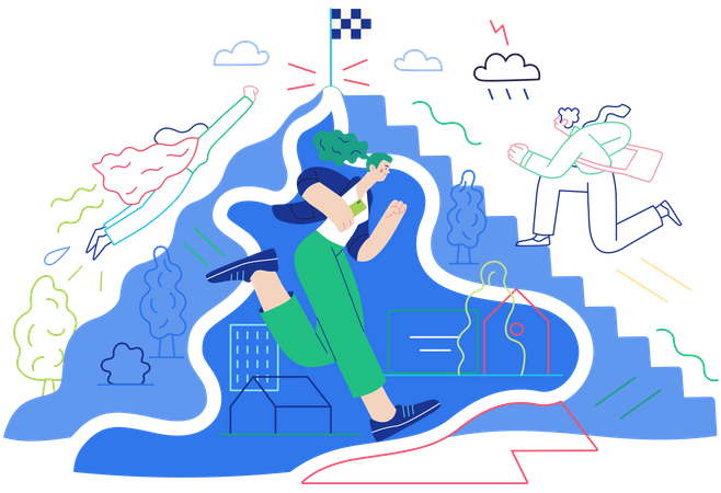 Woman running to win the race Illustration