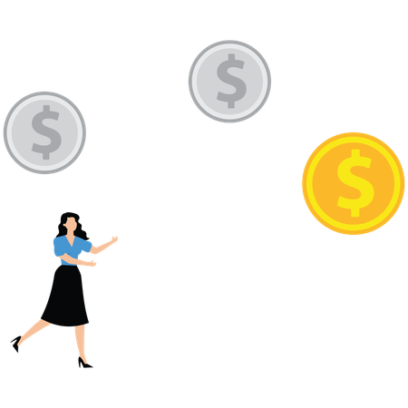 Woman running towards dollar  Illustration