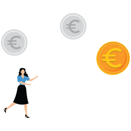 Woman running towards euro  Illustration