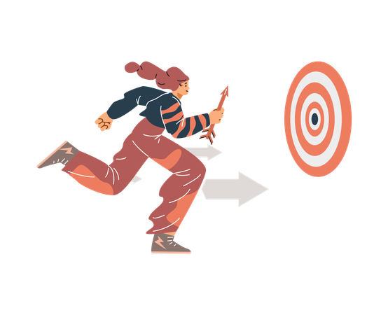Woman running towards target  Illustration