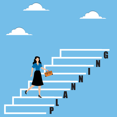 Woman running up planning steps  Illustration