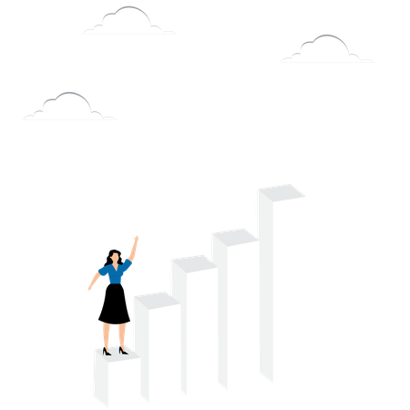 Woman running up steps of idea  Illustration