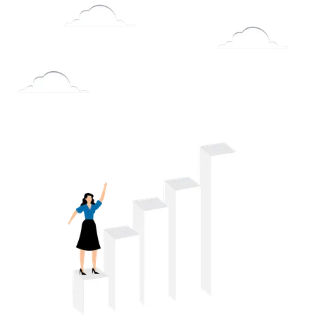 Woman running up steps of idea  Illustration