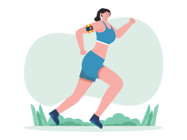 Woman running while tracking health  Illustration