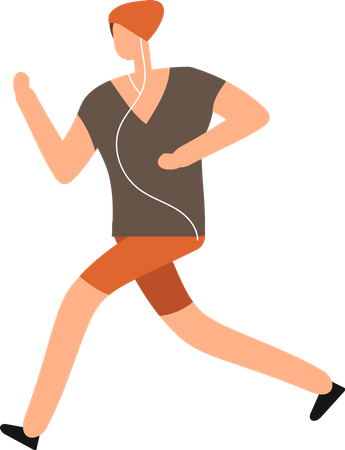 Woman running while wearing earphones  イラスト
